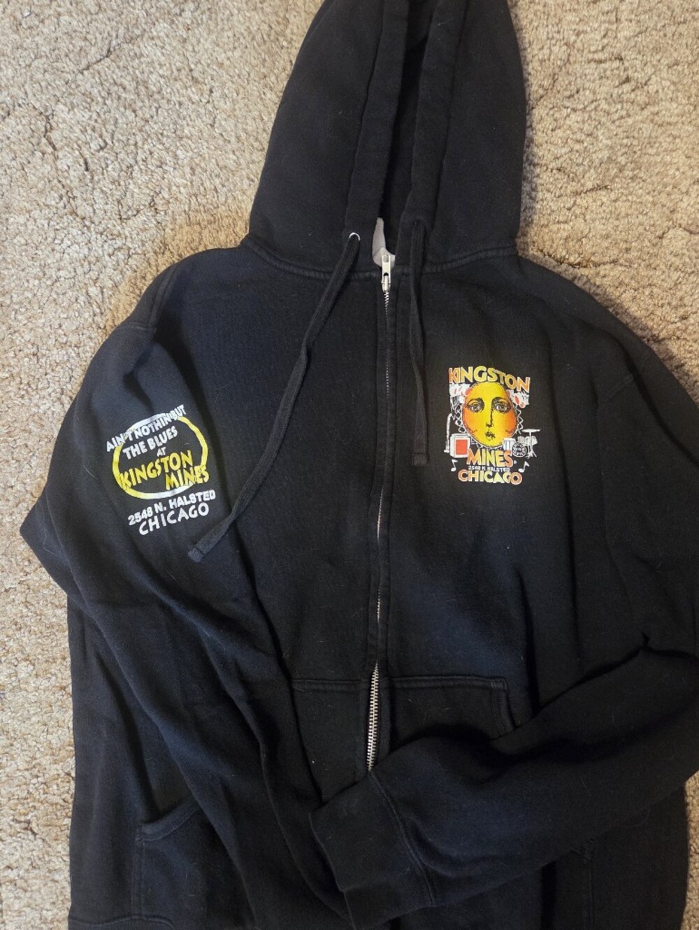 Kingston Mines Black Graphic Zip-Up Hoodie